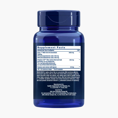 スーパーオメガ3 EPA / DHA フィッシュオイル ゴマリグナン オリーブエキス Super Omega-3 EPA / DHA Fish Oil 120粒 Life Extension